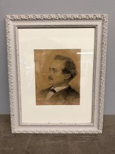 Antigo desenho a carvão de Maschi, Reims, França 1871, 55x44cm